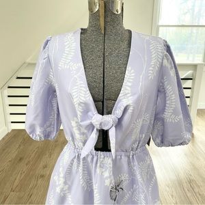 NWT S INC International concepts purple white garden puff sleeve dress w/pockets